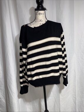 Draper James Black & Cream Striped Crewneck Sweater